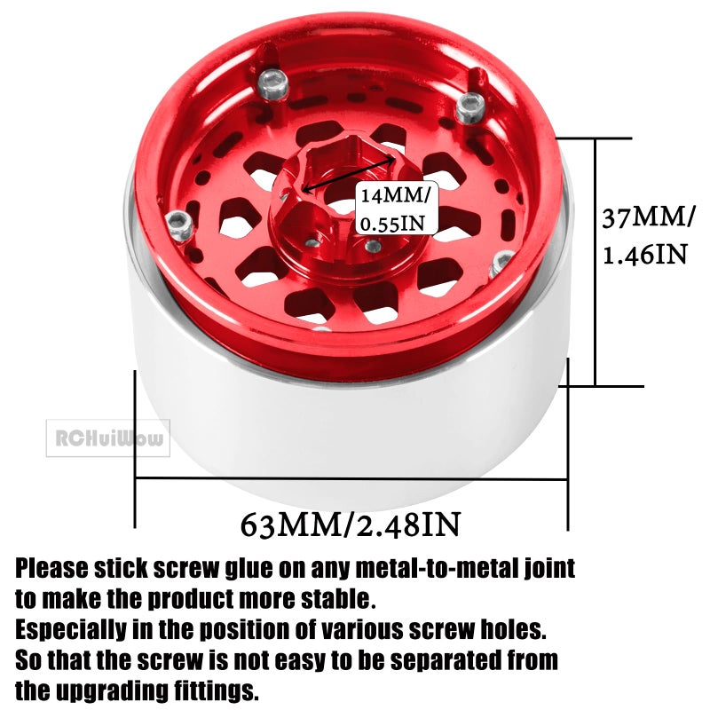 عجلات RCHuiWow 2.2 بوصة Beadlock RC لـ 1/10 RC Crawler Axia1 SCX10 Capra، AMG 6x6، TRX4، Redcat Gen8 Everest Gen7 Pro، عجلات RC من سبائك الألومنيوم 2.2 عجلات Beadlock 2.2 حواف Beadlock، 4 قطع، أحمر - Image 4